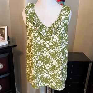 LC Lauren Conrad Olive Floral Ruffle Blouse